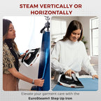 Eurosteam Step Up Iron - Self-Lifting Smart Iron with Ceramic Soleplate - Auto-Lift Safety & Smart Temp Technology for All Fabrics - Ironing Reimagined: Smart, Safe, and Effortlessly Fast
