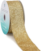 CT CRAFT LLC Glitter Wired Ribbon 1.5" x 10 Yards Light Gold for Christmas Home Decor Bow Gift Wrapping DIY Crafts Wreath