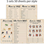 QUPT 70th Birthday Party Games, Set of 5 Activities for 10 Guests, Born in 1955 Games Bundle, Birthday Party Supplies for Adults, Pack of 50 Cards