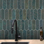 SUNWINGS Backsplash Tile for Kitchen Peel and Stick, Stone Composite Self Adhesive Tiles Faux Marble Pattern Long Hexagon Mosaic Wall Tile for Kitchen, 12 Inch x 11.22 Inch 10 Sheets Green