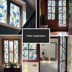 3D Stained Glass Window Film, Decorative Window Privacy Film for Bathroom,Front Door,Home, Sun Blocking Heat Control,Static Cling, Blue Eustoma 23.6inch x 35.4inch
