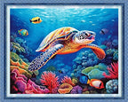 Redxing Stamped Cross Stitch Kits Full Range of Embroidery Starter Kits- Needlepoint Counted Cross Stitch Kits for Beginner Adults 11CT Printed Embroidery Kit-Colorful Turtle 16x20 inch