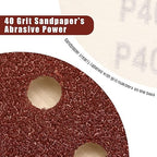 40 Grit 5 Inch Sanding Discs Hook and Loop Sandpaper, 100 PCS 8 Hole Adhesive Coarse Sand Paper for Random Orbital Sander