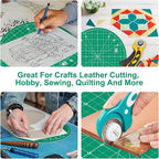 Headley Tools 10"x10" Round Rotating Cutting Mat, Self Healing Mat with 360-Degree Rotation & Anti-Slip Base, Sewing Board Cutting Mat Perfect for Fabric Quilting Leather Hobby Project, Green