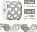 MEEDEE Polka Dots Burlap Ribbon - 2.5 Inch Wired Ribbon for Baby Shower, Farmhouse Decor, Elephant Wreath, Cakes - 10 Yards
