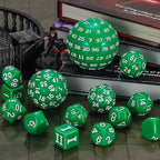 CiaraQ DND Polyhedral Dice Set (15pcs) D4-D100 Game Dice with Dice Bag for Dungeons and Dragons Role Playing Table Games (Green & White)