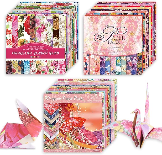 Origami 6x6 Paper Kit 150 Sheets 150 Vivid Colors Double Sided Same Printed Traditional Patterns Square for Arts Crafts Projects Japan Traditional Chiyo.Ethnic Flowers
