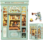 Fsolis Book Nook Kit - DIY Miniature House Kit 3D Puzzles for Adults Beginners Tiny House Mini Booknook Craft Bookshelf Decor, 281 Wooden Pieces, Gifts for Women Teenagers Book Lovers (Muse Bookstore)