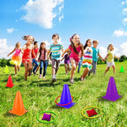 unanscre 31PCS 3 in 1 Carnival Outdoor Games Combo Set for Kids, Soft Plastic Cones Bean Bags Ring Toss Game, Gift for Birthday Party/Xmas