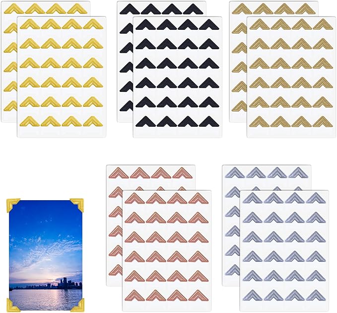 240 Pieces Photo Corners Self Adhesive Photo Corner Stickers, Picture Mounting Corners Acid Free Photo Corner for DIY Scrapbook, Album, Picture Frames, Journal Supplies (Multicolor)