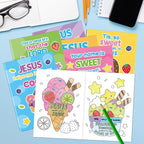 JAPBOR Ice Cream Coloring Books - 24PCS Mini Summer Religious Color Book Bulk for Kids Party Favors, Christian Jesus Small Colour Pages for Sunday School Class Drawing Painting Games Goodie Bag Filler