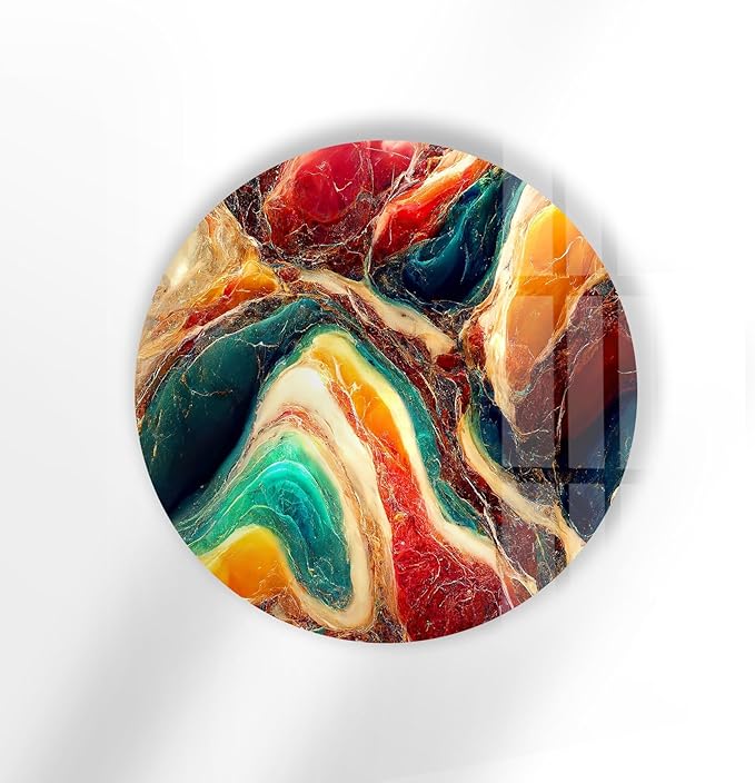 My Photostation.com 31.5''(80cm) Diameter Colorful Marble Swirl Round Wall Art Abstract Glass Decor with Earthy Tones & Gemstone Texture