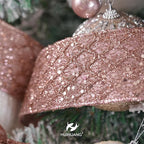 HUIHUANG Rose Gold Glitter Wired Ribbon for Christmas Tree 2.5 inch Rose Gold Diamond Mesh Ribbon for Tree Decoration, Wreaths, Garland, Gift Wrapping, Bows Making, Home Decor -10 Yards