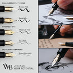 Wordsworth & Black Fountain Pen Set, 18K Gilded Medium Nib, Includes 24 Pack Ink Cartridges, Ink Refill Converter & Gift Box, Gold Finish, Calligraphy, [Black Rose Gold], Perfect for Men & Women
