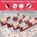 Smilejoy Mini Rummy Cube 4 Players Edition,Travel Rummy Game Set with Portable Canvas Bag,Classic Board Game for Adults and Kids |106 Tiles | 4 Playing Racks |1 Dice | (2-4 Player) ﻿