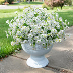 Artificial Flowers Fake Plants for Outdoors Decoration, 12 Bundles White Silk Morning Glory with Eucalyptus Realistic UV Resistant Faux Flowers for Outside Planter Porch Yard Patio Garden Home Indoor