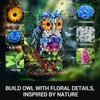 Sillbird Flower Owl Building Sets for Adults Halloween Creative Gift Ideas for Women Men Mom Her, Home Decor Display or Table Centerpieces - Buildable Floral Animals Botanical Model Collection