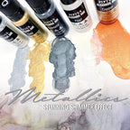 Metallic Alcohol Ink Set - Gold, Silver, Gunmetal, Copper, Pearl with Extreme Shimmer - Large 0.5 Ounce Inks