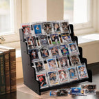 5-Tier Bamboo Trading Card Display Case, 35 pt Baseball Card Collection Stand, Sports Card Storage Holder,Card Game Collection (Black)
