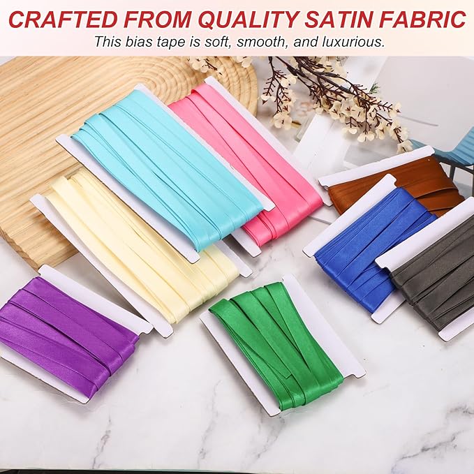 MECCANIXITY Double Fold Bias Tape for Sewing 5/8 Inch x 12 Yards Satin Pre-fold Continuous Binding Tape for Seaming Quilting Hemming Binding DIY Crafts, Yellow
