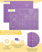 Density-upgraded 9"x12" Self Healing Cutting Mat, Idemeet Rotary Sewing Mat for Crafts, 5-Ply Blade Table Protector Cut Board for Fabric Leather Cutting Quilting Modeling Hobby Project, A4, Purple
