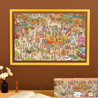 MOMIBOOK Puzzles for Adults 1000 Pieces Jigsaw Puzzles of Happy Shopping at The Market, Painting Image Town Difficult Challenging Hard Impossible Puzzle Unique Funny Party Christmas Birthday Gifts