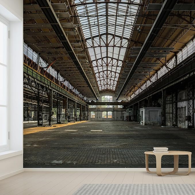 wall26 Wall Sticker/Wall Mural Industrial Interior of an Old Factory Building, Not Peel and Stick, Non-Woven Wallpaper Decorative for Bedroom, Living Room, Office - 132x192 inches