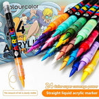 24 Colors Acrylic Paint Pens, Non-Bleeding Brush Tip Markers Pens for Glass, Canvas, Stone, Rock Painting, Wood, Ceramic Surfaces, DIY Crafts Making Art Supplies