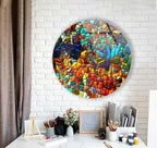 My Photostation.com 31.5''(80cm) Diameter Red Mosaic Round Glass Wall Art Tempered Glass Printing Wall Decor Large Wall Art Wall Hangings