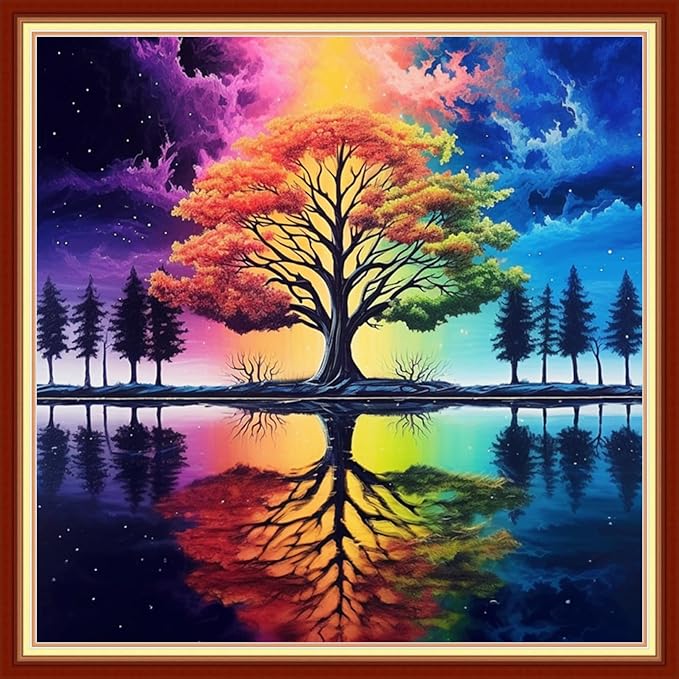 Artvxeay Cross Stitch Kits Stamped Full Range of Embroidery Kits for Beginners Adults 11CT Pattern Stitch Embroidery Kits Needlepoint Kits DIY - (Colorful Tree 18x18 inch)