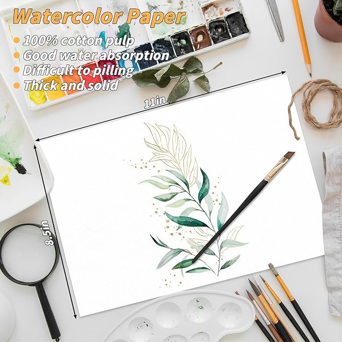 300 Sheets Cotton Watercolor Paper Bulk -140LB/300GSM Art Paper-8.5 x 11 inch Painting & Craft Paper, Finger Paints, Watercolor, Tempera, Drawing, Art Room & Home School Crafts