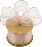 MEEDEE Rose Gold Sheer Glitter Wired Ribbon 2.5 Inch Horizontal Stripes Polka Dot Christmas Ribbon Organza Sheer Glitter 25 Yards for Christmas Tree, Wreath, Bow Making
