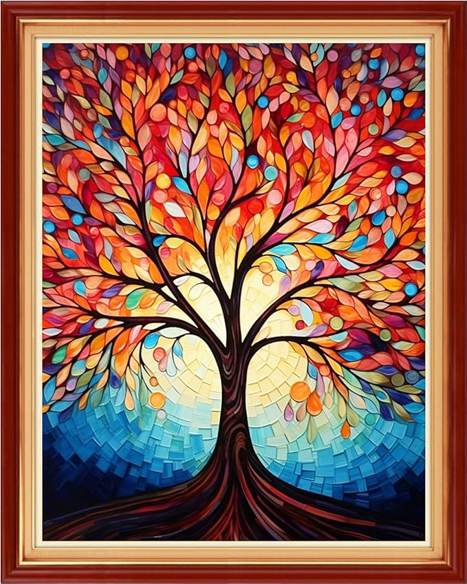 Dimensean Stamped Cross Stitch Kits Full Range of Embroidery Patterns Starter Kits for Beginners Adult or Kids DIY Cross Stitches Needlepoint Kits 11CT-Colorful Night Light Tree 16x20 inch