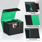 ZLCA Card Deck Box for Trading Cards, MTG Commander Deck Box Holds 120+ Single Sleeved, Leather Magnetic Card Storage Case Fits for TCG CCG Magic(Black& Dark Green)
