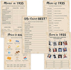 90th Birthday Party Games, Set of 5 Activities for 10 Guests, Born in 1935 Games Bundle, Birthday Party Supplies for Adults, Pack of 50 Cards