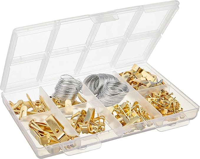 Amazon Basics Picture Hanging Hardware Assortment Kit, 220 Piece Set, Brass