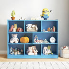 KOTEK Toy Storage Organizer, 5 Cubby Kids Bookshelf, Wooden 3-Tier Bookcase Storage Cabinet, Open Display Book Shelf for Daycare, Nursery, School Classroom, Living Room (Blue, 8 Cubes)