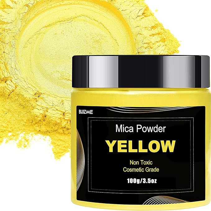 Yellow Mica Powder Pigment(100g) Big Bottle Pigment Powder Multipurpose DIY Arts and Crafts Additive, Woodworking, Epoxy, Resin, Natural Bath Bombs, Paint, Soap,Nail Polish, Lip Gloss(Yellow, 3.5oz)