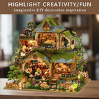 DIY Miniature House Kit, Mini House Building Kit with LED, DIY Miniature Kit for Adults Teen, Dollhouse Kit, Forest Adventure