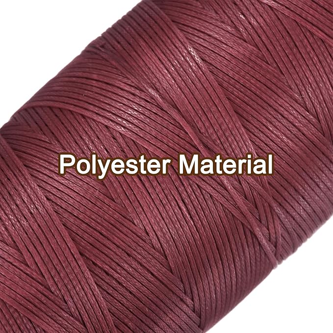 uxcell Leather Sewing Waxed Thread, 284 Yards / 260m 0.8mm 150D Flat Polyester All-Purpose Threads for Leather Crafts, Bookbinding, Wine Red