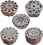 Royal Kraft Mandala Wooden Printing Stamps (Set of 5) - DIY Henna Fabric Textile Paper Clay Pottery Blocks Htag2204
