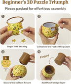 PieceRelax 3D Puzzle Planter - Classic Ornamental Style - Small Round Plant Pots with Drainage, Home Decor Flower Pots for Indoor Cactus, Succulents Pots [K1103]