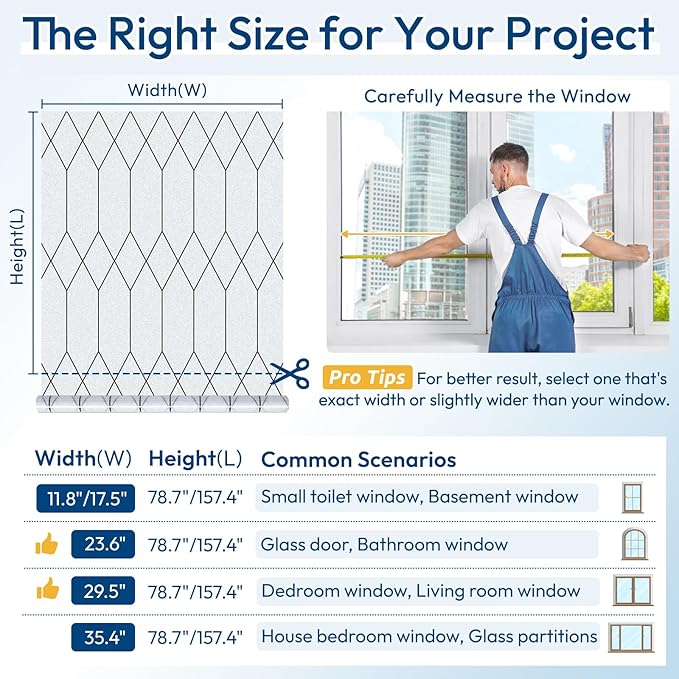 rabbitgoo Window Privacy Film for Glass Windows, Frosted Glass Cling with Decorative Moroccan Lattice, Removable Heat Control Sun Blocking Door Covering Sticker for Home Bathroom, 11.8 x 157.4 inches