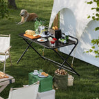 Huuger Folding Desk with 3-Level Adjustable Height and Tablet Slot, 32 Inch Foldable Computer Desk for Small Spaces, Space Saving, Writing Work Table for Home Office, Bedroom, Study, Black