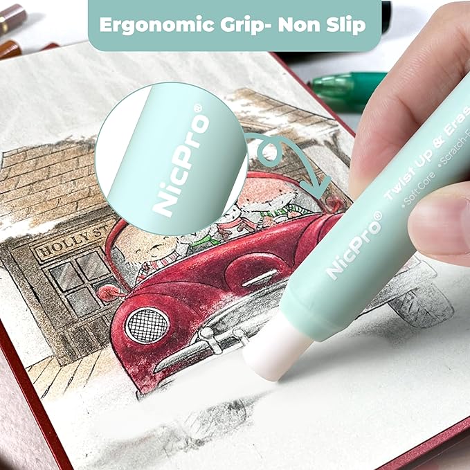 Nicpro 6 Pack Rotary Retractable Erasers Pen Style, Aesthetic Pastel Twist Erasers in Macaron Colors, Clean Erasing TPE Eraser for School Supplies, Office, Drawing & Journaling