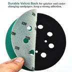 5-Inch 8-Hole Wet Dry Sanding Discs 80/120/180/220/320 Assorted Grits, Polyester Film Backed Heavy-Duty Hook and Loop Sandpaper for Random Orbital Sander, 50-Pack