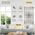 3D Stained Glass Window Privacy Film, Heat Control UV Blocking Static Cling Decorative Window Film for Bathroom,Front Door,Home Non Adhesive,16.9 x 39.3 inches Verdant Whispers