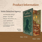 Tonecheer DIY Book Nook Kit for Adults, Wooden 3D Puzzle Bookend Bookshelf Insert Decor, Detective Booknook Miniature House Kit with Dust Cover and Body Motion Sensor LED (Violin Detective Agency)