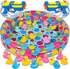 Gamie Duck’em Down Shooting Game, Carnival Duck Pond Game with 1 Inflatable Pool, 2 Water Guns, and 20 Ducks, Backyard Games for Kids, Outdoor Summer Toys, and Carnival Theme Party Decorations
