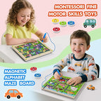 Magnetic Maze 2 in 1 Double Side Color and Number Maze Alphabet Puzzle Board for 3-5 Boys and Girls Kids Montessori Educational Toys (Car, One Size)